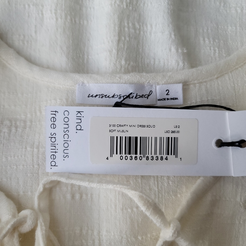 Unsubscribed NWT 3100 Crafty Embroidered Boho Mini Dress Size 2 In Soft Muslin - Picture 12 of 12